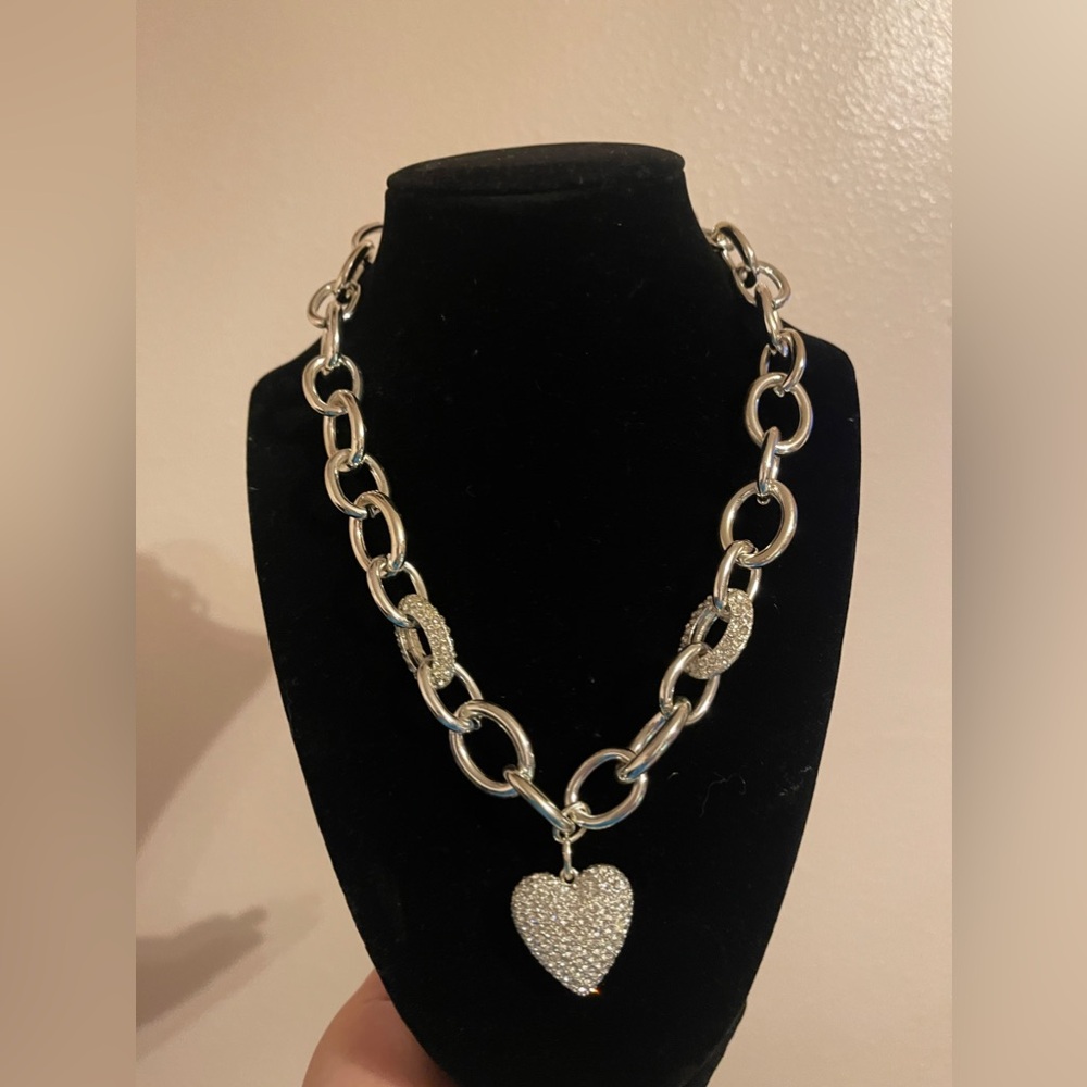 Silver charm necklace with heart